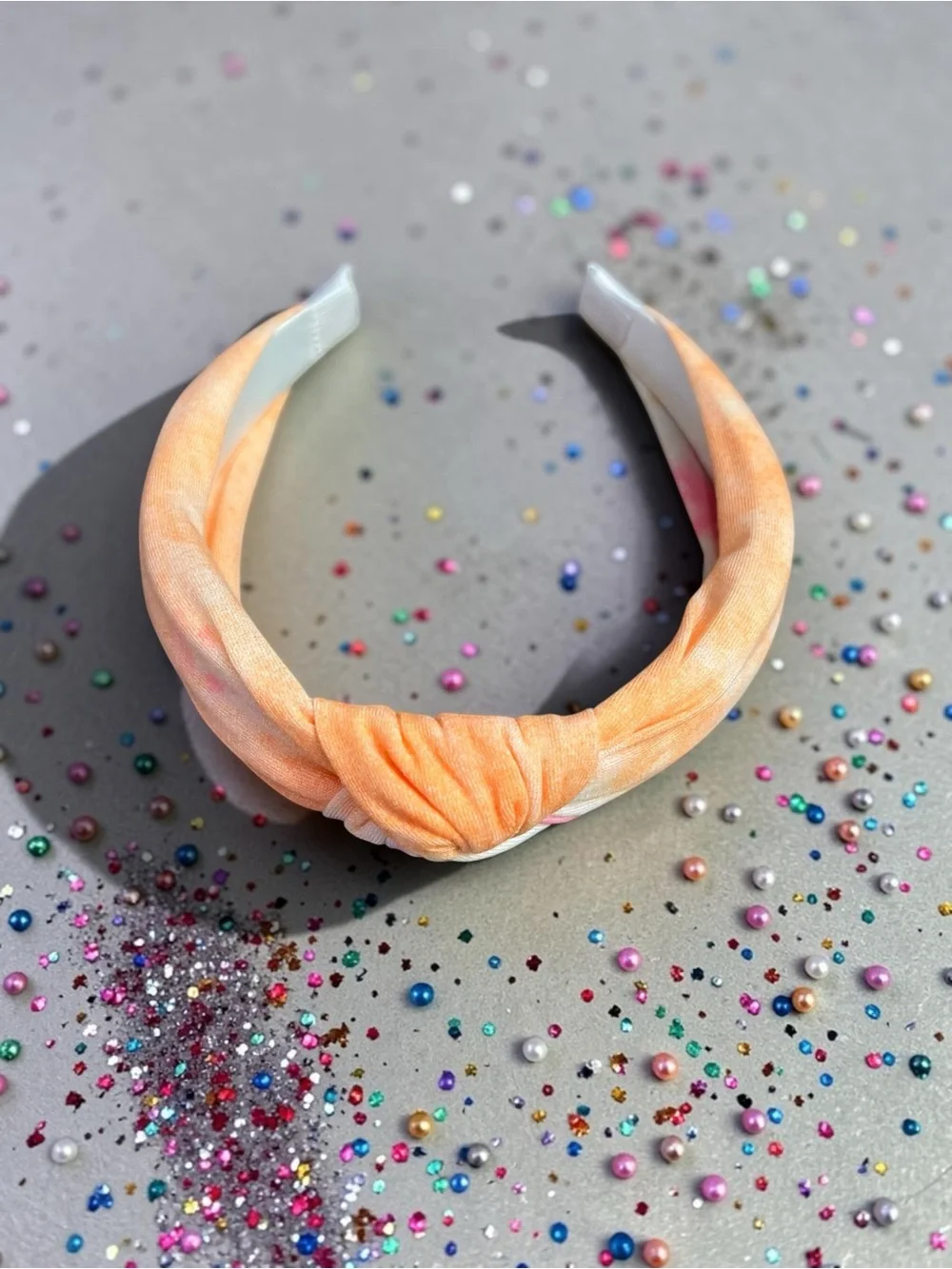 Handmade Girls Tie Dye Top Knot Headband Orange Pink Pastel Summer Hair Access